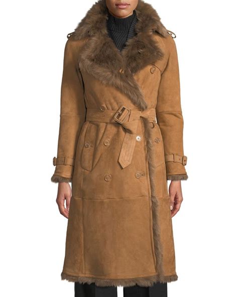 burberry tolladine shearling-trim suede trench coat|burberry trench coat.